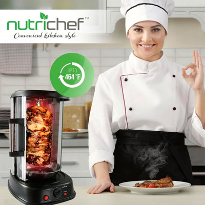 NutriChef Kitchen Countertop Rotisserie Toaster Oven Cooker with Rack (Open Box)