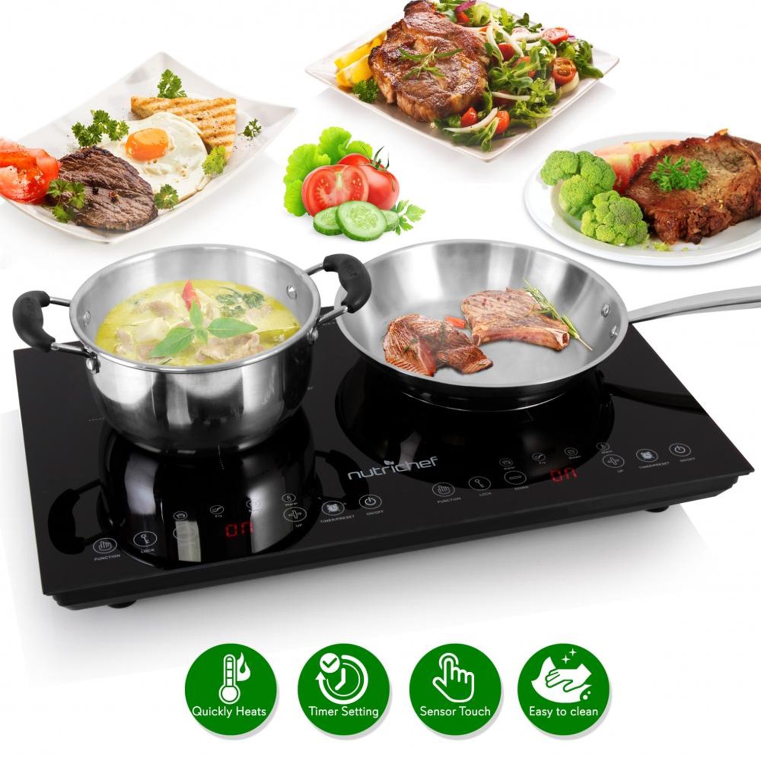 NutriChef 1800W Dual Induction Digital Temp Double Burner Countertop Cooktop - VMInnovations