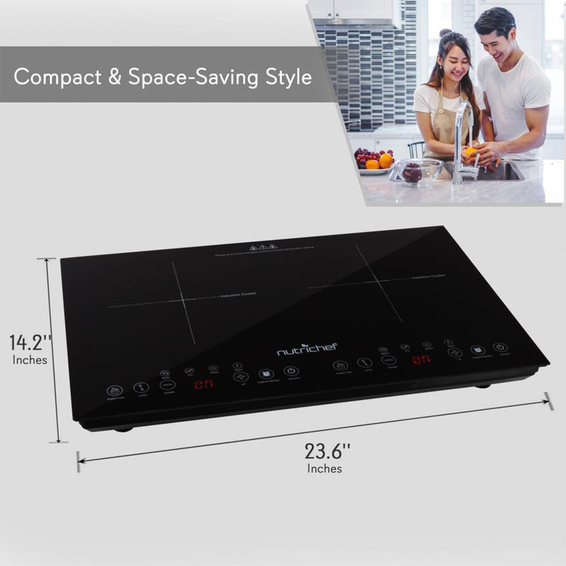 NutriChef 1800W Dual Induction Digital Temp Double Burner Countertop Cooktop