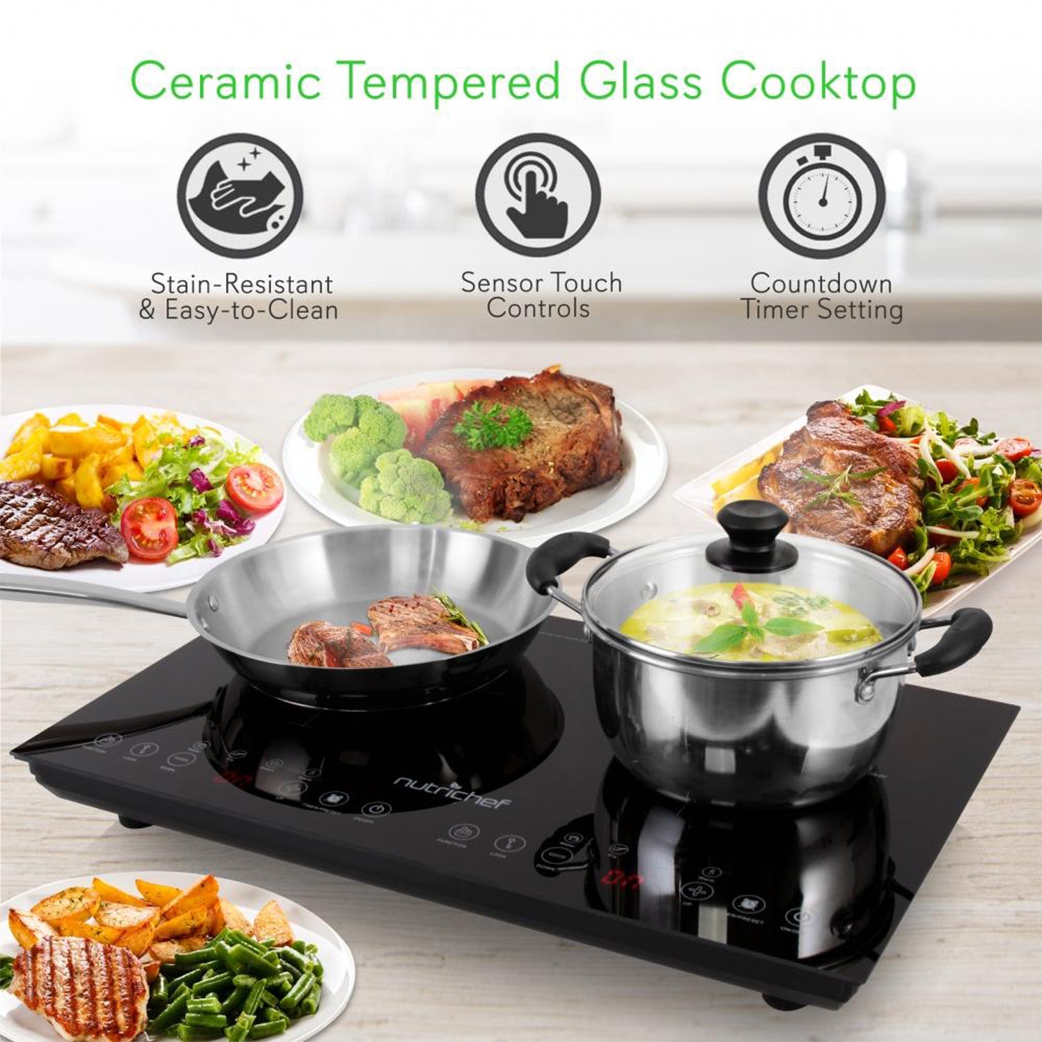NutriChef 1800W Dual Induction Digital Temp Double Burner Countertop Cooktop - VMInnovations