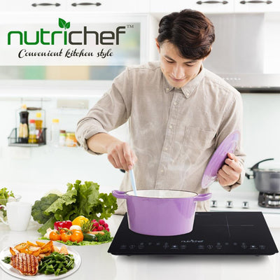 NutriChef 1800W Dual Induction Digital Temp Double Burner Countertop Cooktop