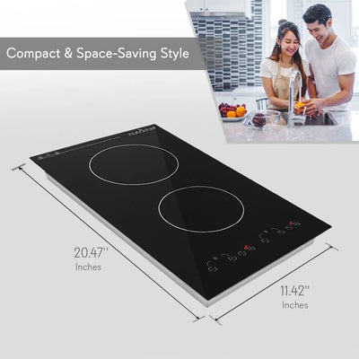 NutriChef 1800W Dual Induction Temp Double Countertop Cooktop Burner (Used)