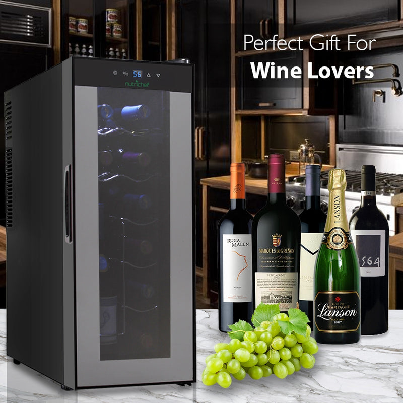 NutriChef Electric 12 Bottle Thermoelectric Wine Cooler Cellar, Black (2 Pack)