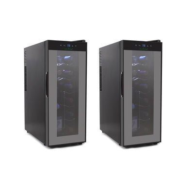 NutriChef Electric 12 Bottle Thermoelectric Wine Cooler Cellar, Black (2 Pack)