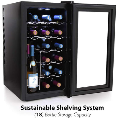 NutriChef Digital Electric 18 Bottle Thermoelectric Wine Chiller Cooler, Black