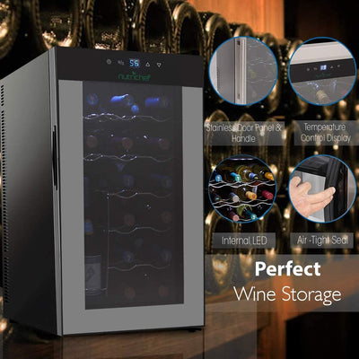 NutriChef Digital Electric 18 Bottle Thermoelectric Wine Chiller Cooler, Black