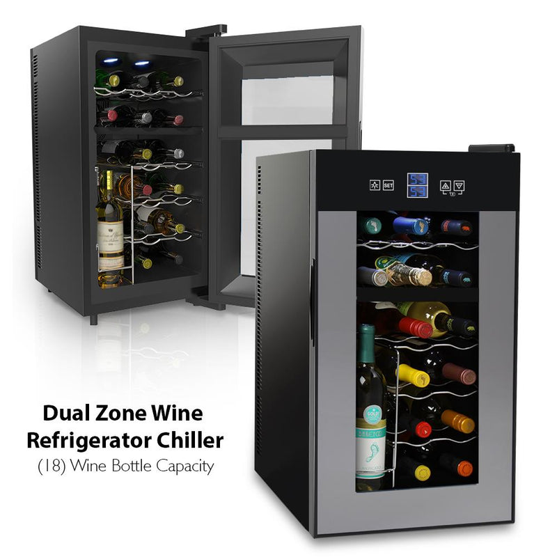 NutriChef 18 Bottle Dual Zone Thermoelectric Wine Chiller Cooler Cellar (2 Pack)