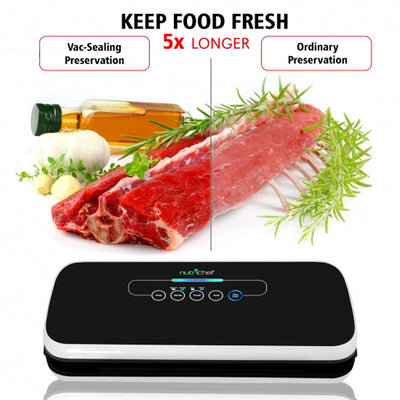 NutriChef Automatic Food Saver Vacuum Sealer Preserver Machine, Black (Open Box)