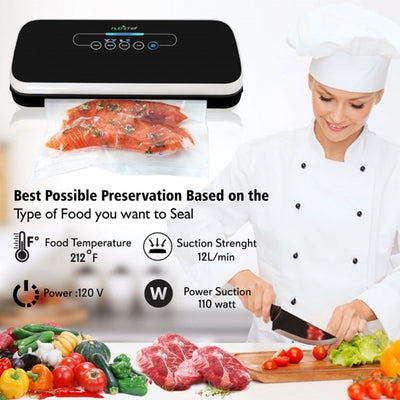 NutriChef Automatic Food Saver Vacuum Sealer Preserver Machine, Black (Open Box) - VMInnovations