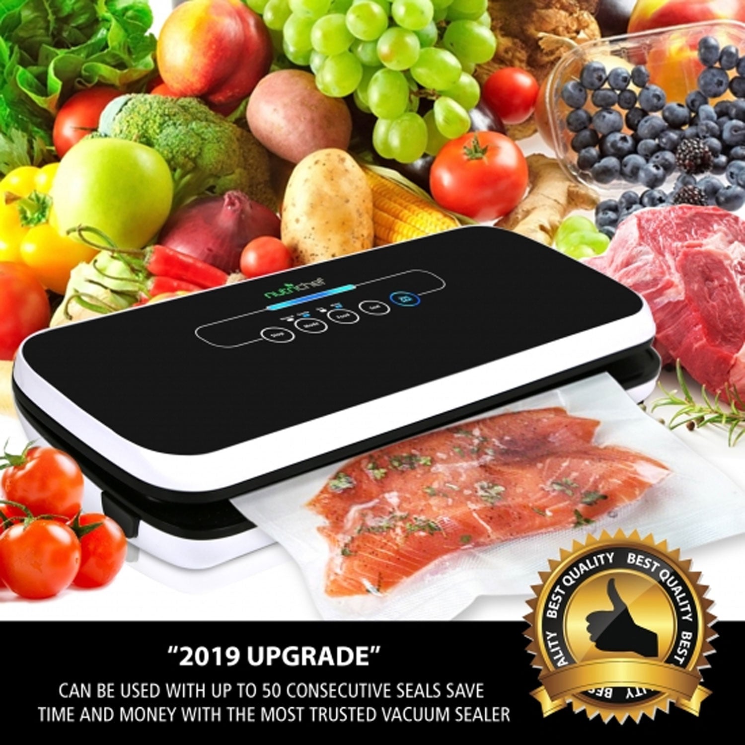 NutriChef Automatic Food Saver Vacuum Sealer Preserver Machine, Black (Open Box) - VMInnovations