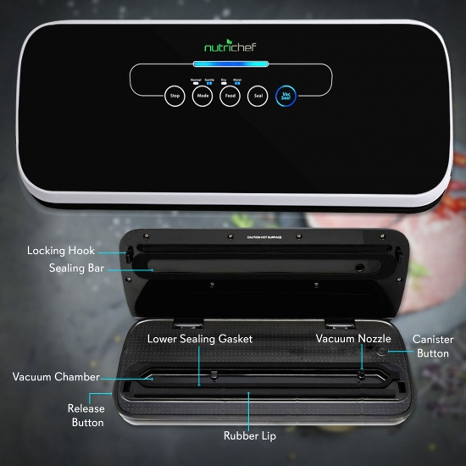 NutriChef Automatic Food Saver Vacuum Sealer Preserver Machine, Black (Open Box) - VMInnovations