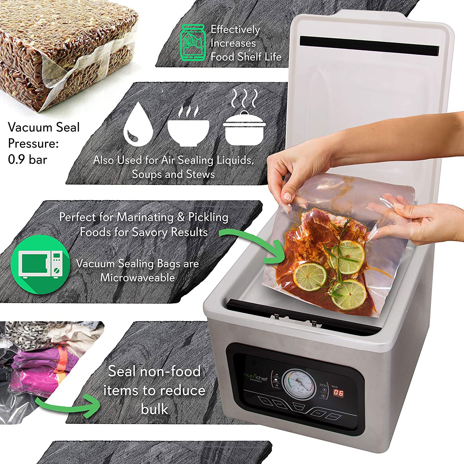 NutriChef PKVS70STS Chamber Food Air Vacuum Sealer Preserver System (4 Pack) - VMInnovations