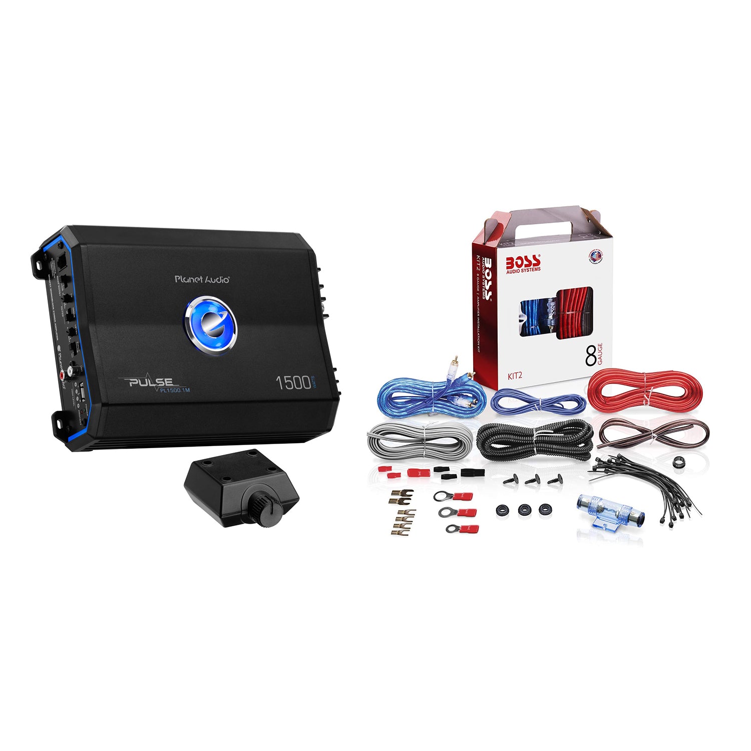 Planet Audio Pulse 1500 Watt MOSFET Amplifier with BOSS Installation Wiring Kit - VMInnovations