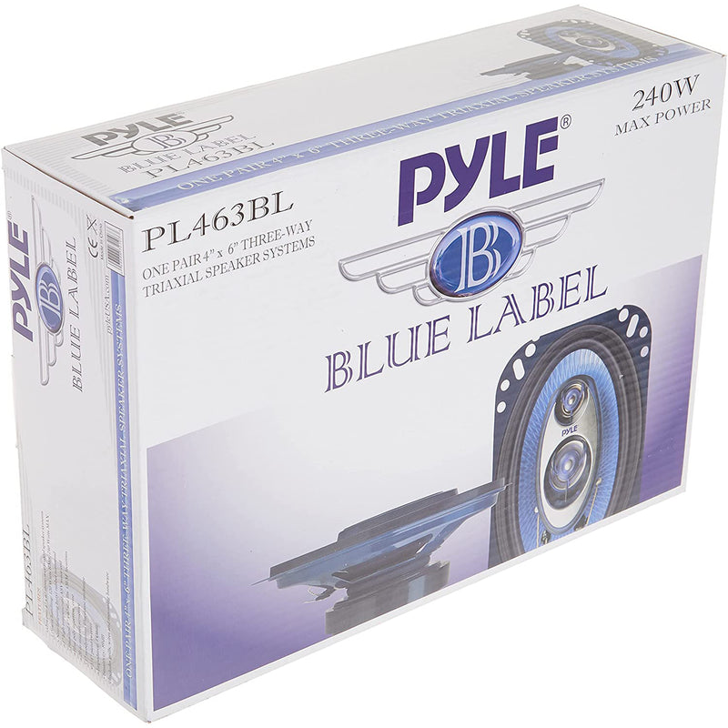 Pyle PL463BL Blue Label 4x6 Inch 240W 3 Way Triaxial Car Speaker Stereo, 2 Pack