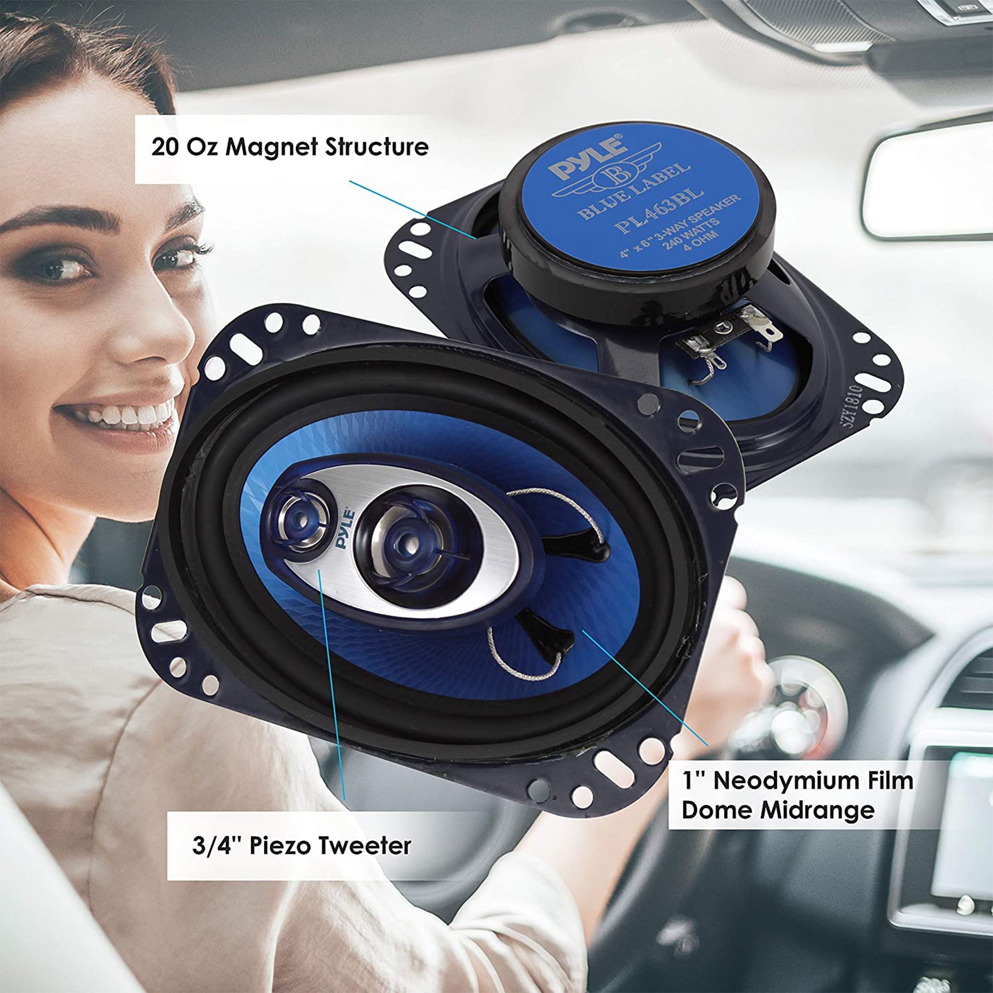 Pyle 4x6" 240W 3 Way Car Coaxial Audio Speakers Stereo 2 Pack (Open Box) - VMInnovations