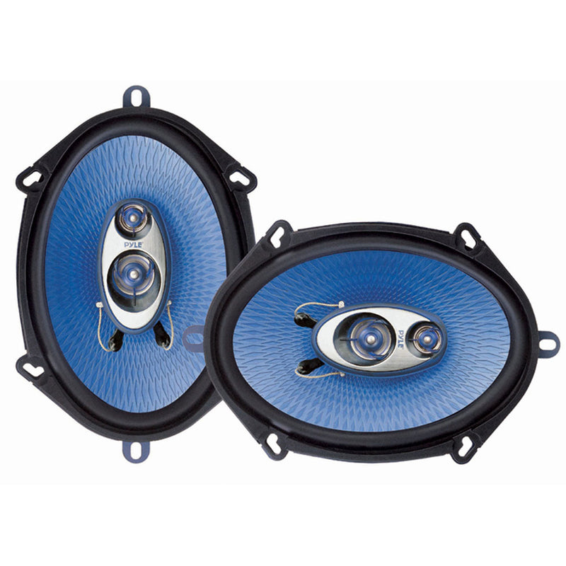 Pyle PL573BL 5 x 7 Inch 300 Watt 3 Way Triaxial Car Stereo Speakers, Blue (Pair)