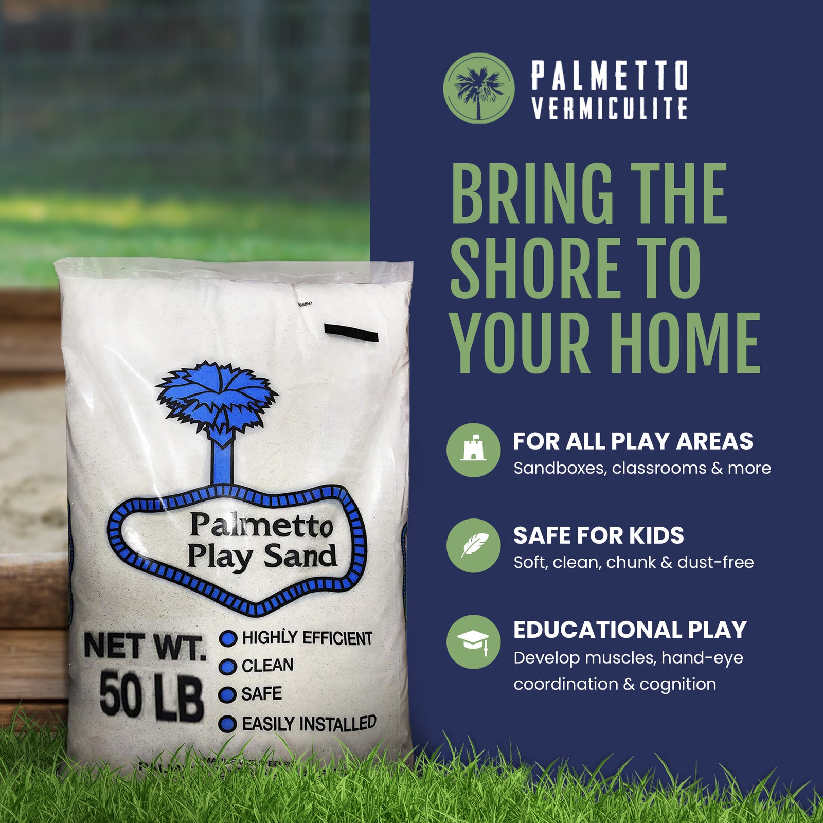 Palmetto 2 Pack Natural Play Sand for Sand Box, Play Areas, Home, 50 LB, Creme - VMInnovations