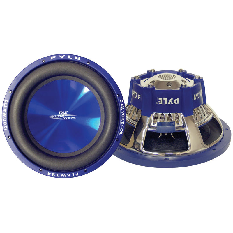 Pyle 12 Inch 1200W Injection Molded Cone Car DVC Audio Subwoofer, Blue(Open Box)