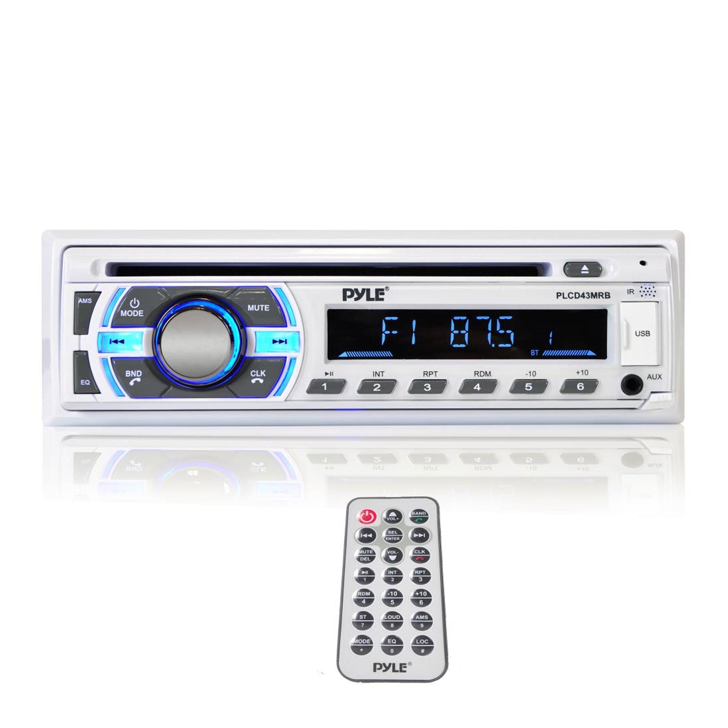 Pyle Single DIN Marine Bluetooth Stereo Receiver & CD Player with Remote, White - VMInnovations