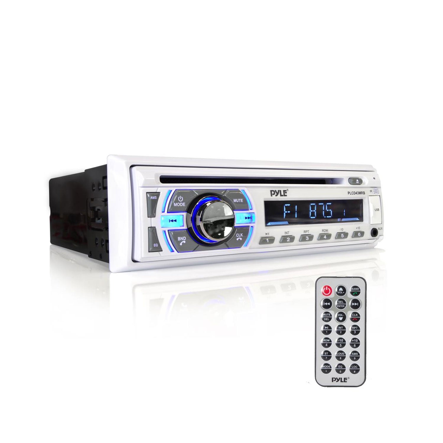 Pyle Single DIN Marine Bluetooth Stereo Receiver & CD Player with Remote, White - VMInnovations