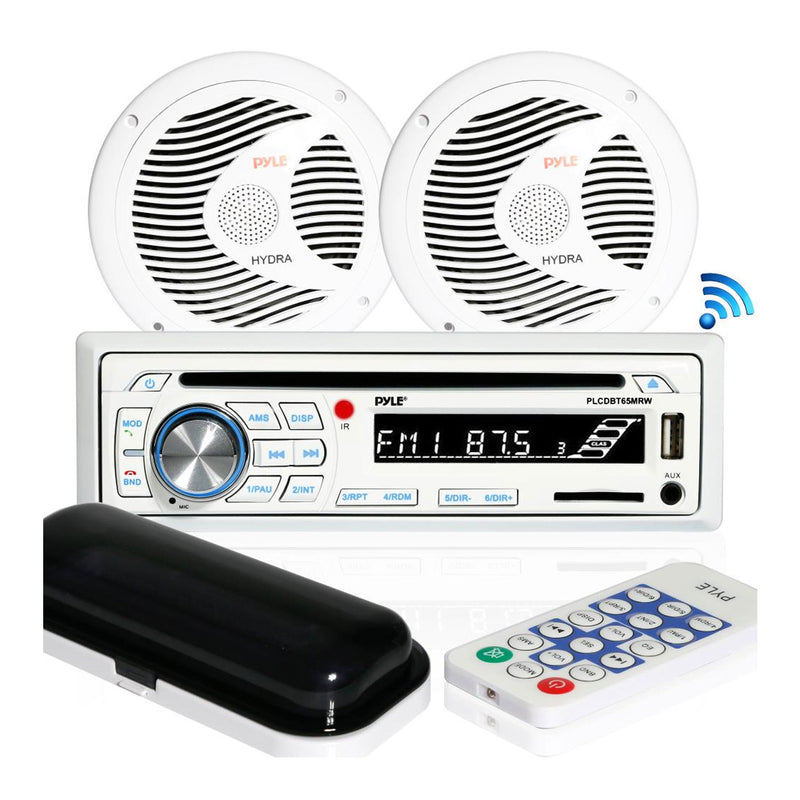 Pyle Marine Bluetooth Stereo Receiver & 6.5 Inch Speaker Pair with Remote, White