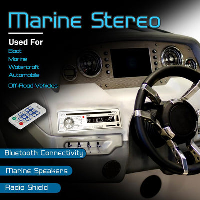 Pyle Marine Bluetooth Stereo Receiver & 6.5 Inch Speaker Pair, White (For Parts)