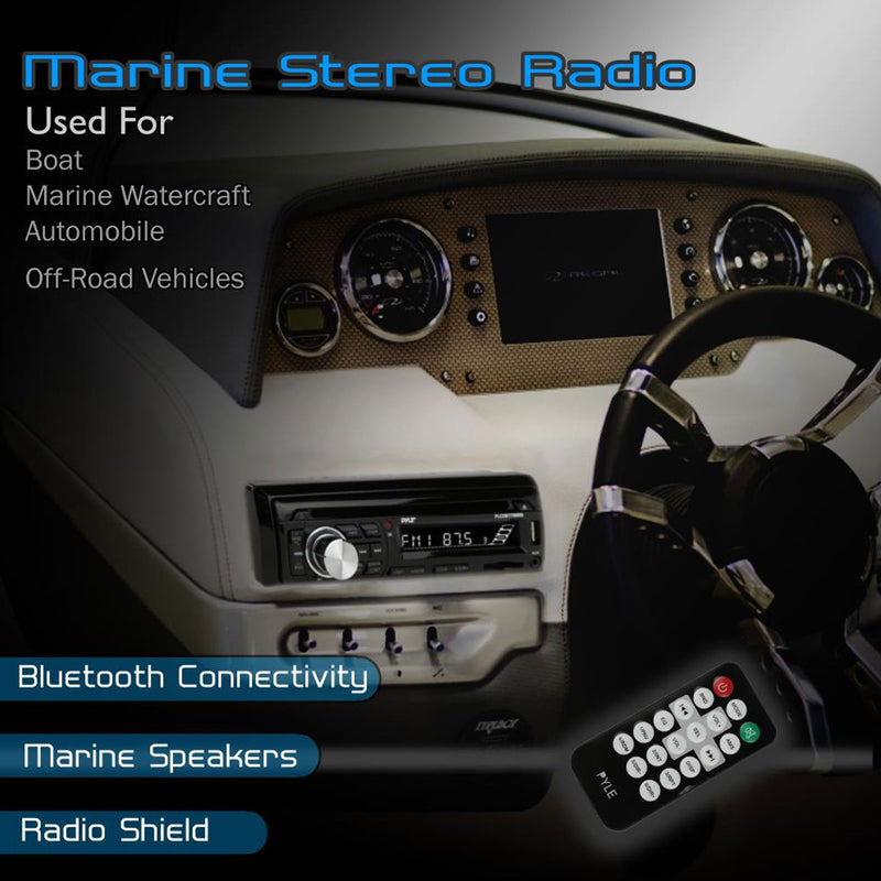 Pyle Marine Bluetooth Receiver Stereo System w/ 2 Pair Speakers, Black (2 Pack)