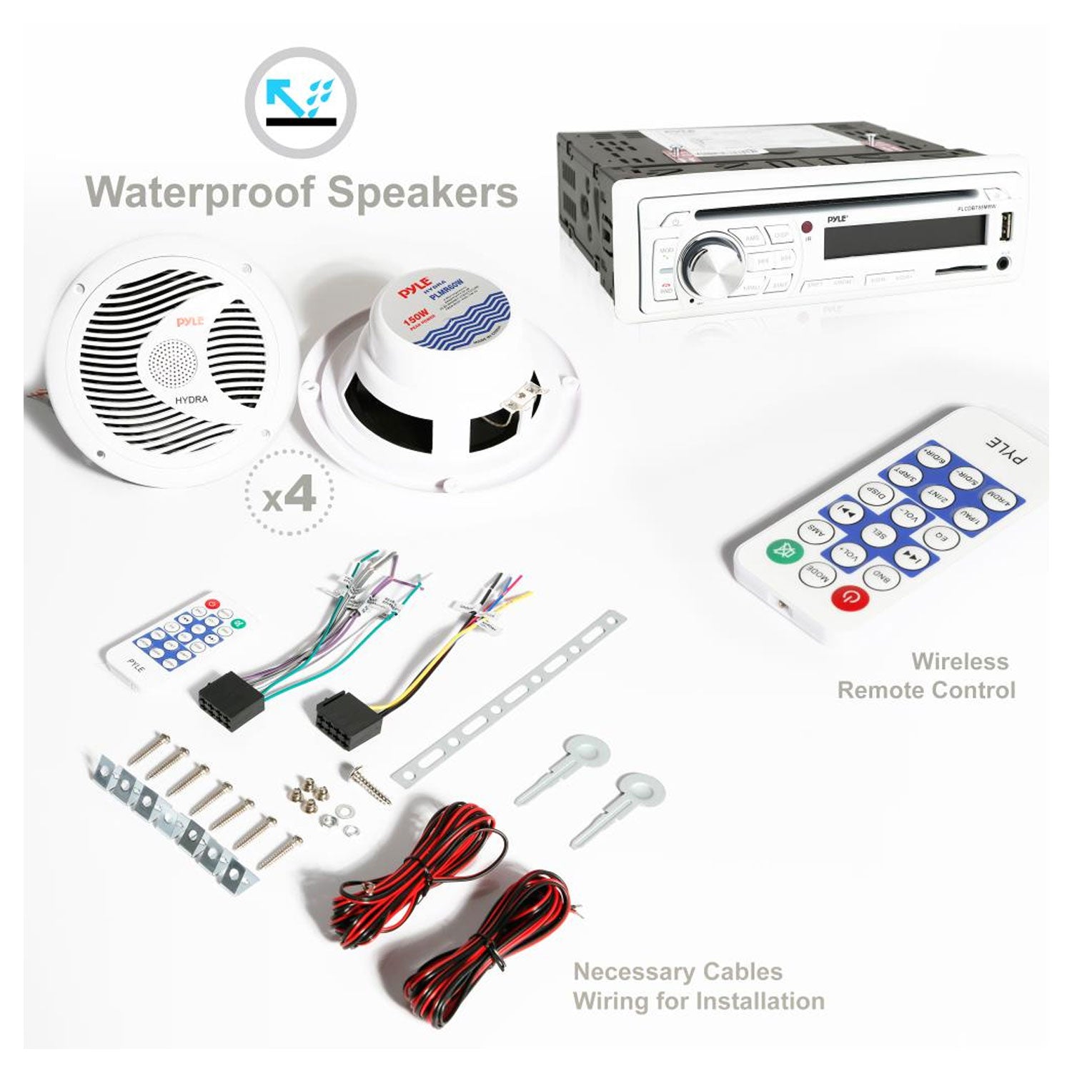 Pyle Marine Bluetooth Receiver Stereo System with 2 6.5 Inch Speakers (4 Pack) - VMInnovations
