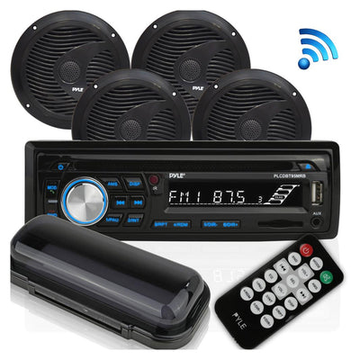 Pyle Marine Bluetooth Receiver Stereo System w/ 2 Pair Speakers, Black (2 Pack)
