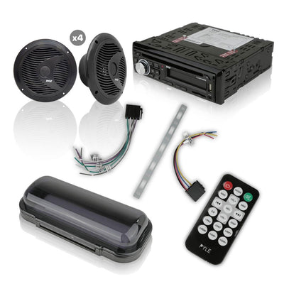 Pyle Marine Bluetooth Receiver Stereo System w/ 2 Pair Speakers, Black (2 Pack)