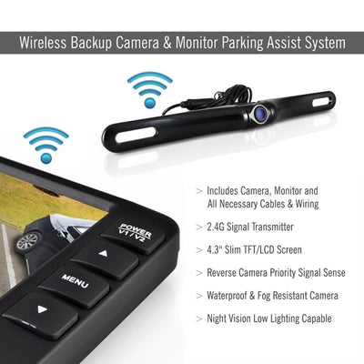 Pyle Adjustable Rearview Backup Car Camera with 4.3 Inch Monitor (Open Box)