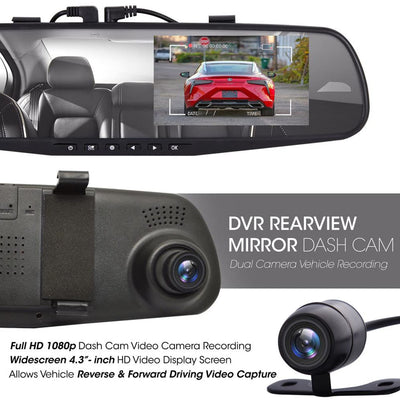 Pyle PLCMDVR49 Dash Cam Vehicle Recording System Rearview Mirror Kit (2 Pack)