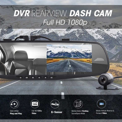 Pyle 4.3 Inch Dash Cam Vehicle Recording System Rearview Mirror Kit (Open Box)