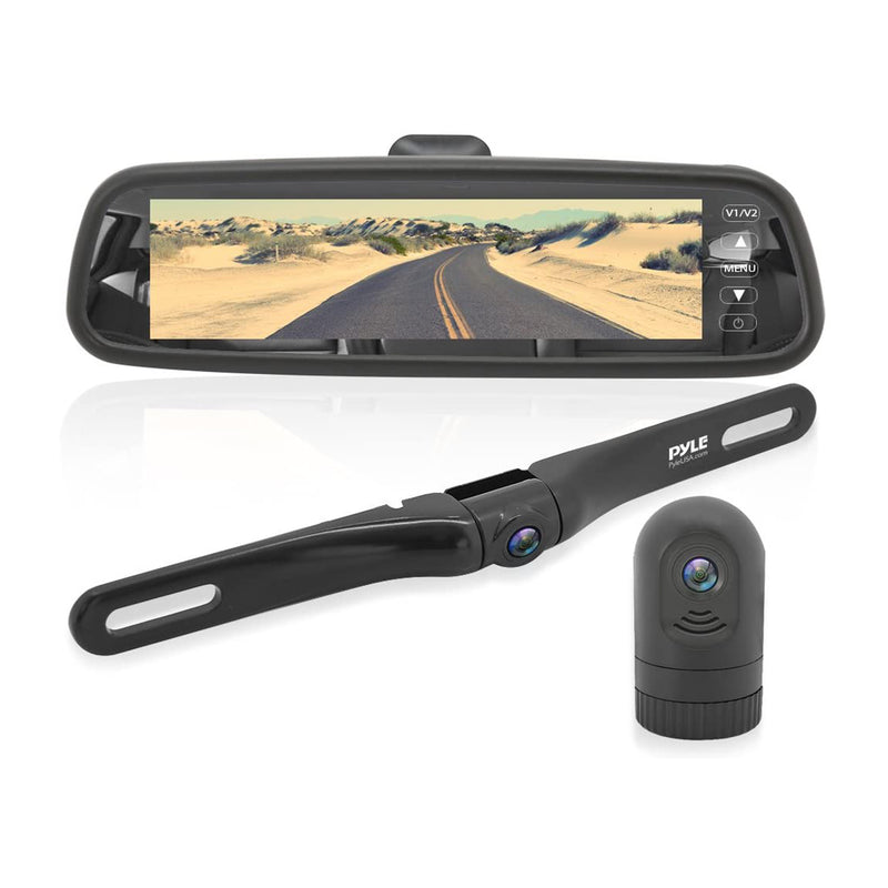 Pyle 7.4 Inch HD Video Recording System Rearview Mirror Monitor, Black (2 Pack)