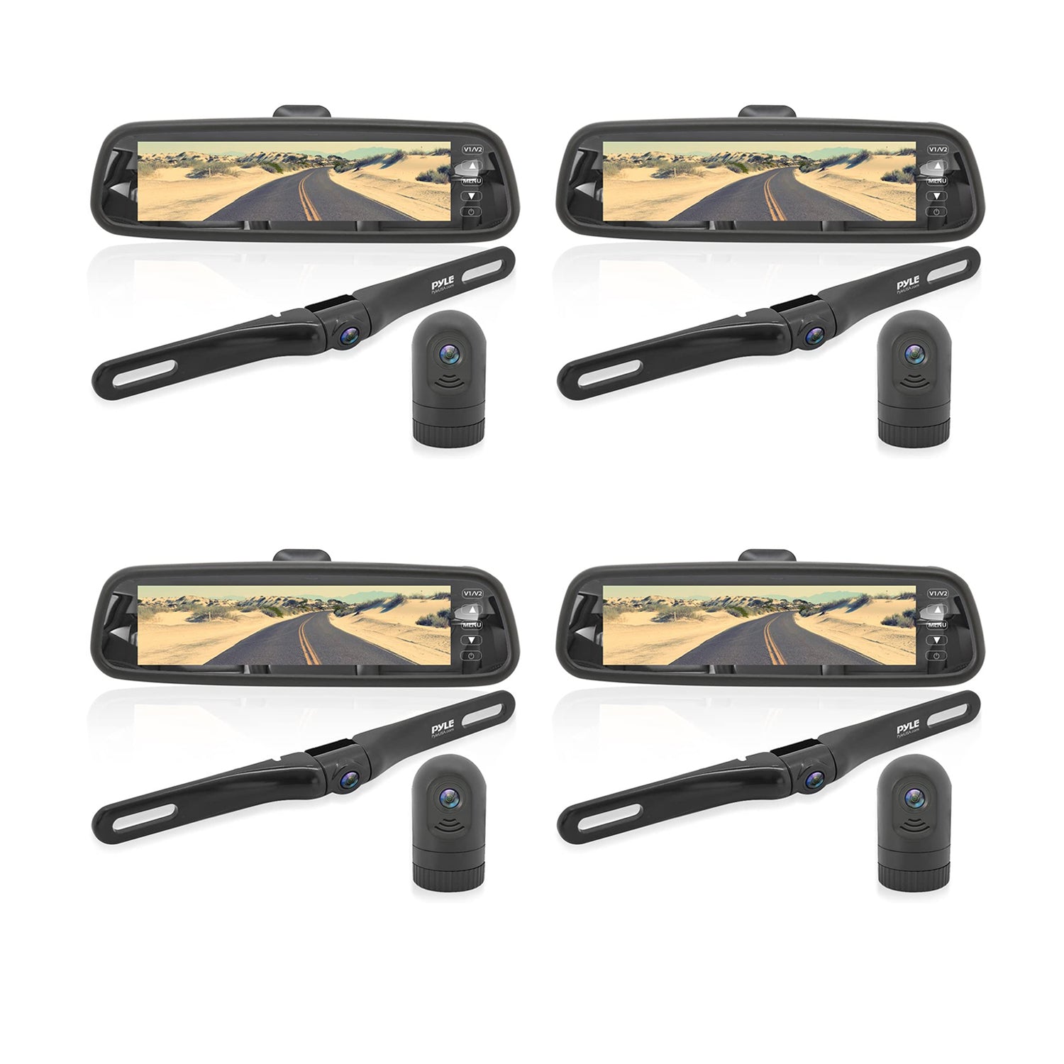 Pyle 7.4 Inch HD Video Recording System Rearview Mirror Monitor, Black (4 Pack)