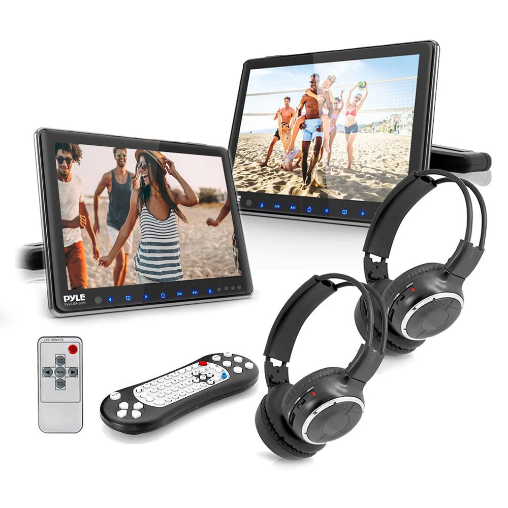 Pyle Portable 9.4" Car Headrest DVD TV Player with Wireless Headphones (2 Pack) - VMInnovations