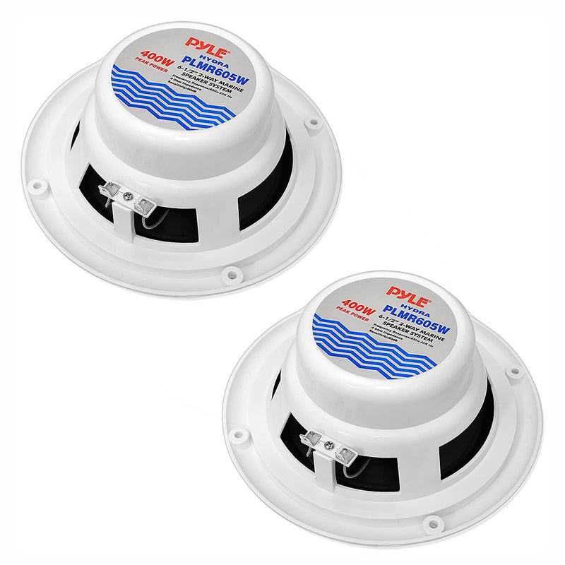Pyle 6.50 Inch Waterproof 2 Way Full Range Marine Speaker Pair, White (2 Pack)