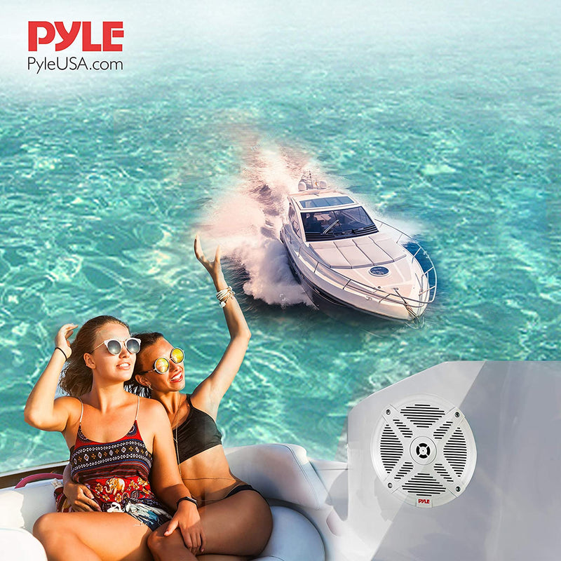 Pyle 6.5 Inch Waterproof 2 Way Boat Speaker System Pair, White (Open Box)