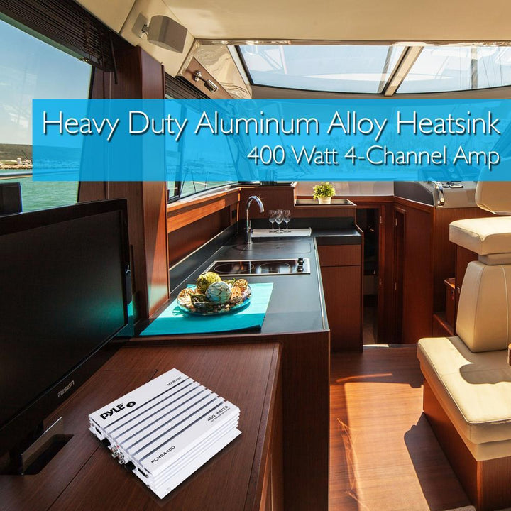 Pyle 400 Watt 4 Channel Waterproof Marine Boat Audio Amplifier, White (Open Box)