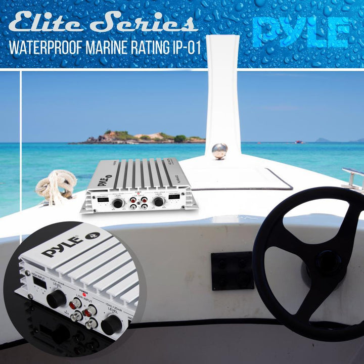 Pyle 400 Watt 4 Channel Waterproof Marine Boat Audio Amplifier, White (Open Box)