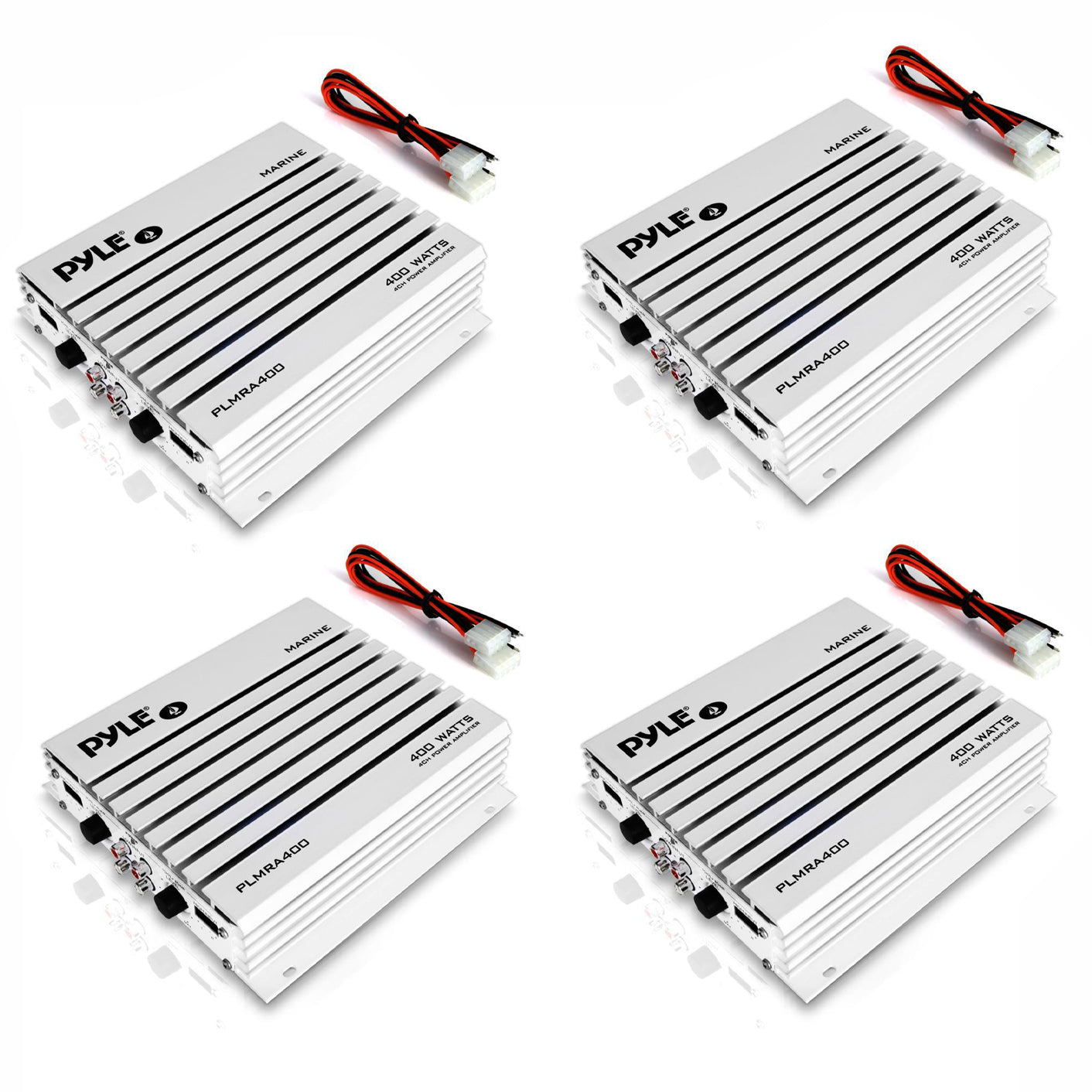 Pyle PLMRA400 400W 4 Channel Waterproof Marine Audio Amplifier, White (4 Pack) - VMInnovations