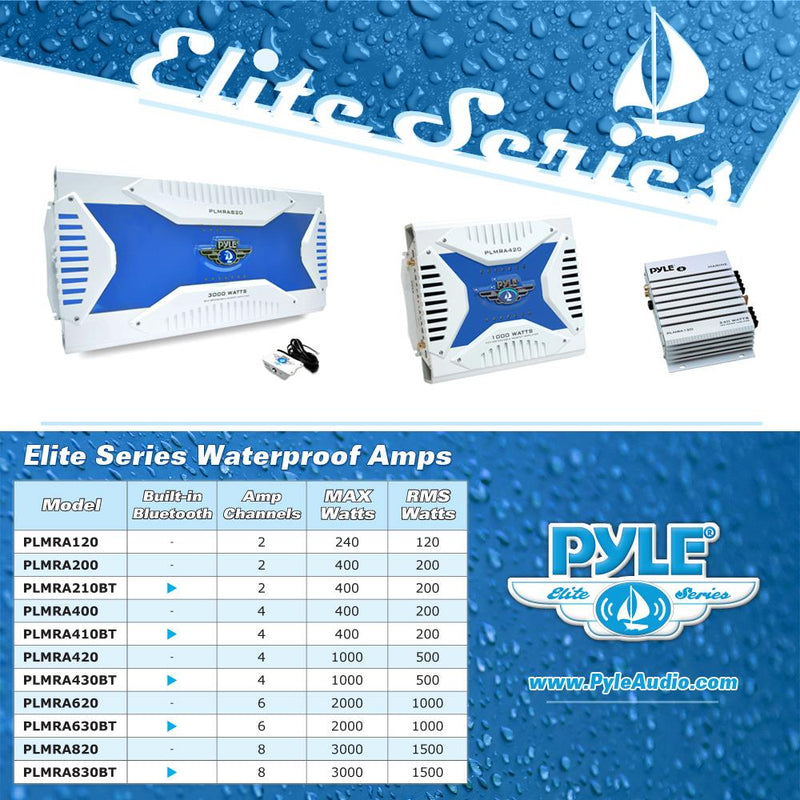 Pyle Elite 6 Channel 2000W Waterproof Bridgeable Bluetooth Amplifier (2 Pack)