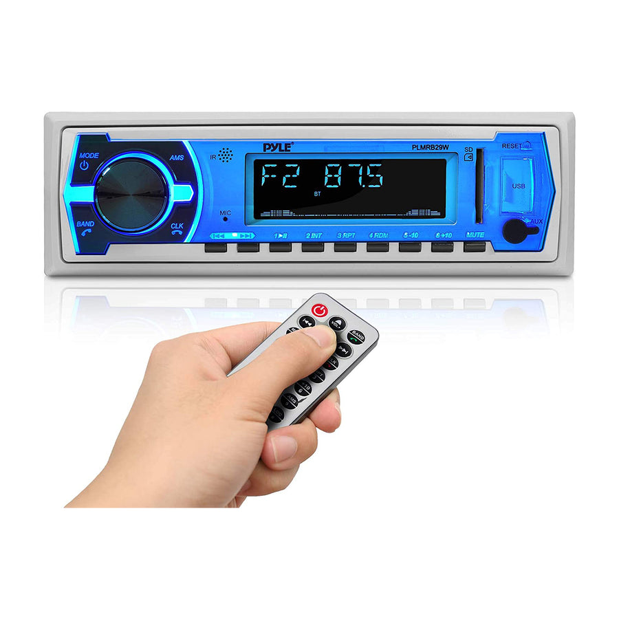 Pyle PLMRB29W Bluetooth Wireless In Dash Marine Stereo Radio Receiver, White - VMInnovations