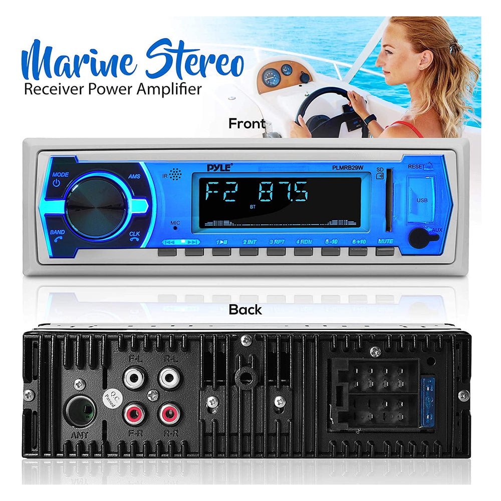 Pyle PLMRB29W Bluetooth Wireless In Dash Marine Stereo Radio Receiver, White - VMInnovations