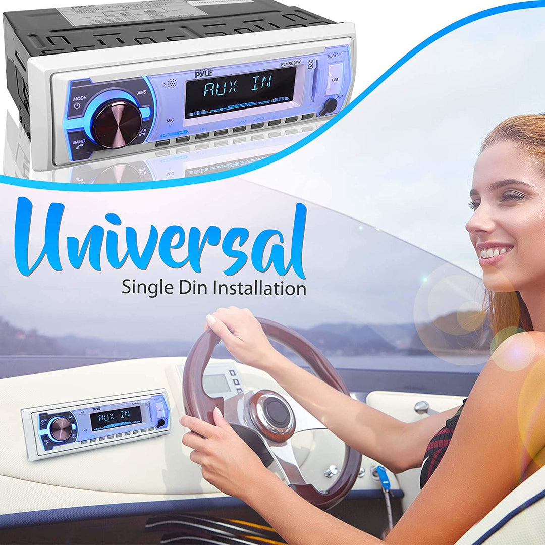 Pyle PLMRB29W Bluetooth Wireless In Dash Marine Stereo Radio Receiver, White - VMInnovations