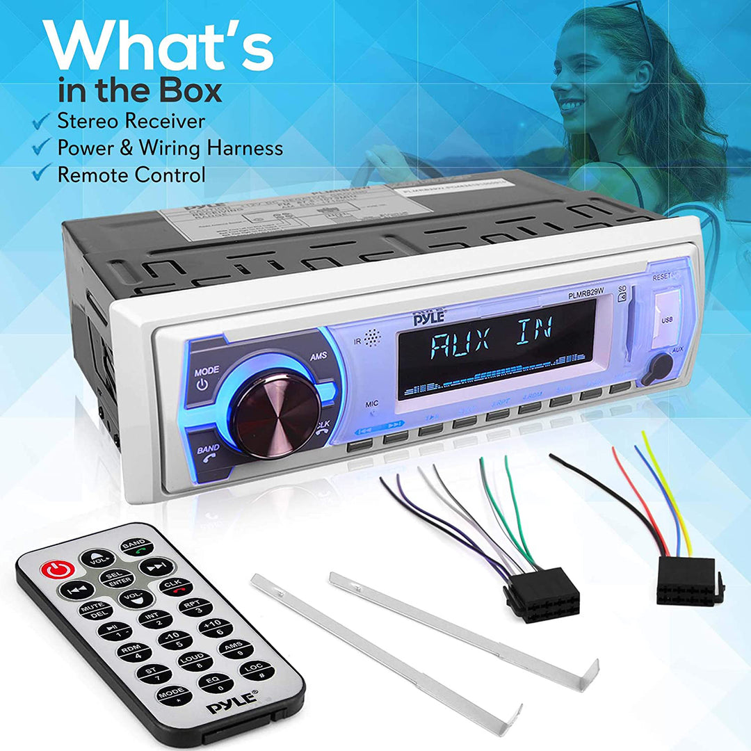 Pyle PLMRB29W Bluetooth Wireless In Dash Marine Stereo Radio Receiver, White - VMInnovations