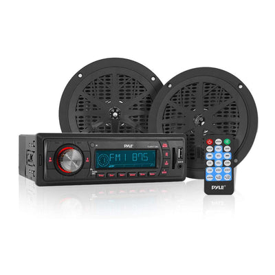 Pyle 5.25 Inch Marine Stereo Radio System Receiver Speaker Kit, Black (Open Box)