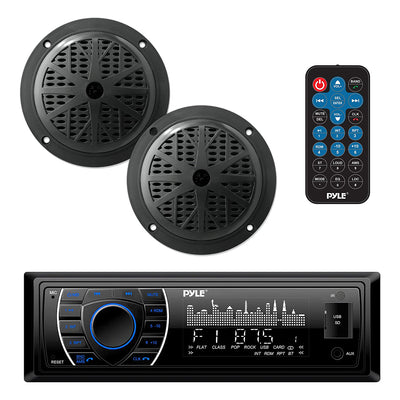 Pyle 5.25 Inch Bluetooth Marine Receiver Stereo & Speaker Kit, Black (For Parts)