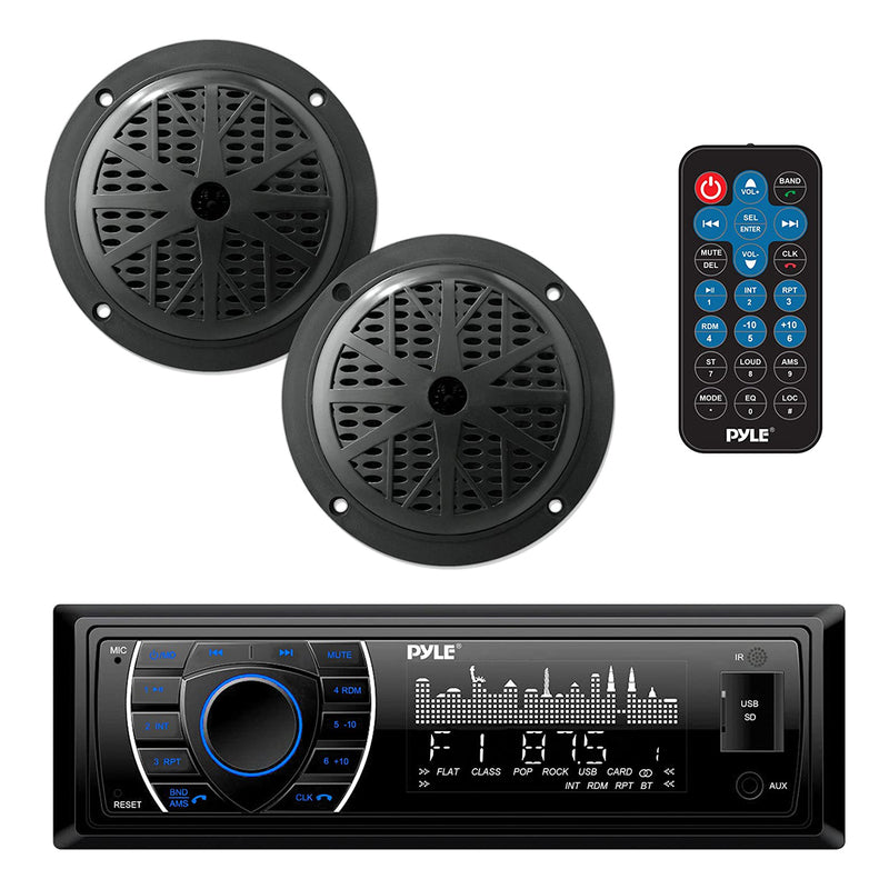 Pyle 5.25 Inch Bluetooth Marine Receiver Stereo & Speaker Kit, Black (Open Box)