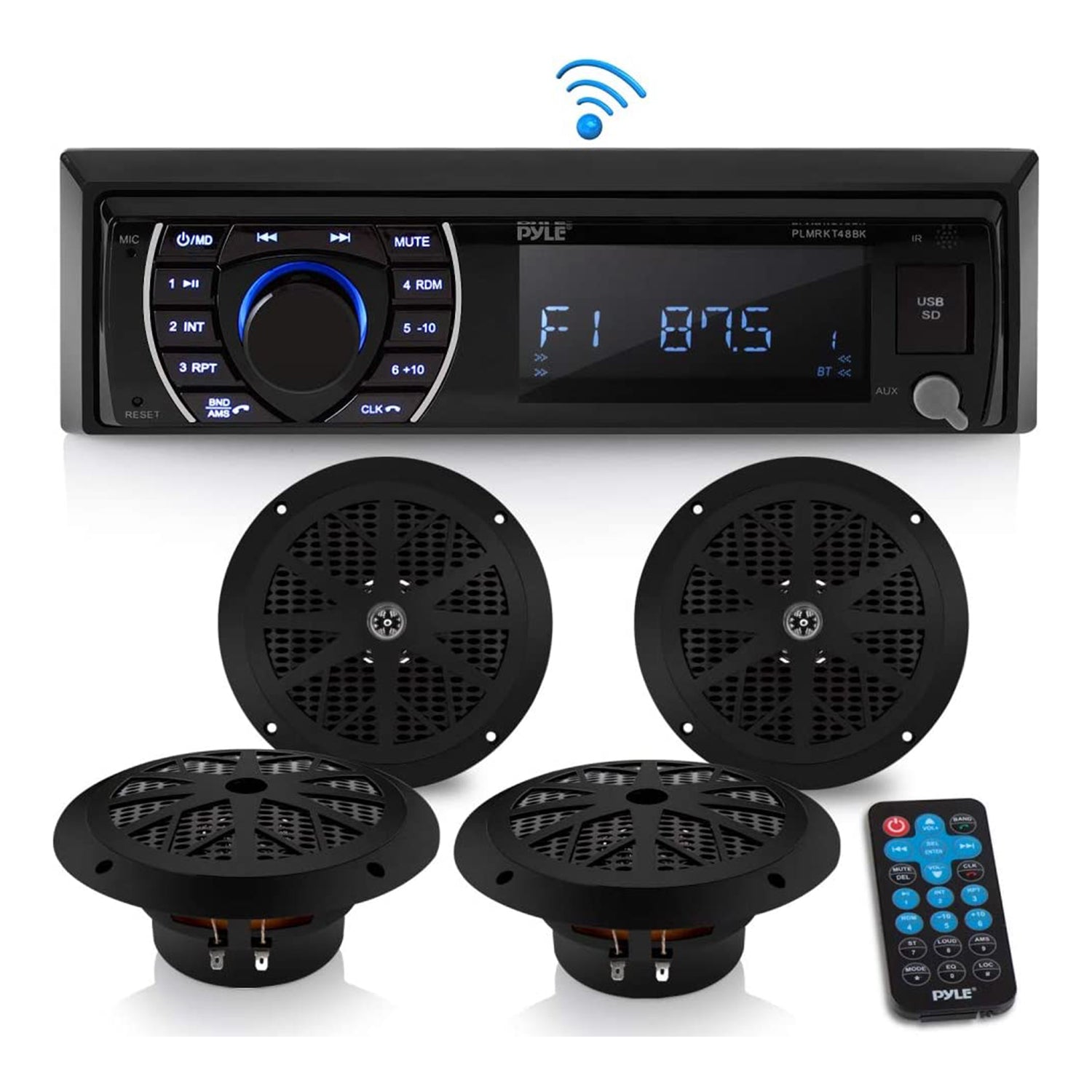 Pyle PLMRKT48BK 6.5 Inch Bluetooth Marine Receiver Stereo and Speaker Kit, Black - VMInnovations